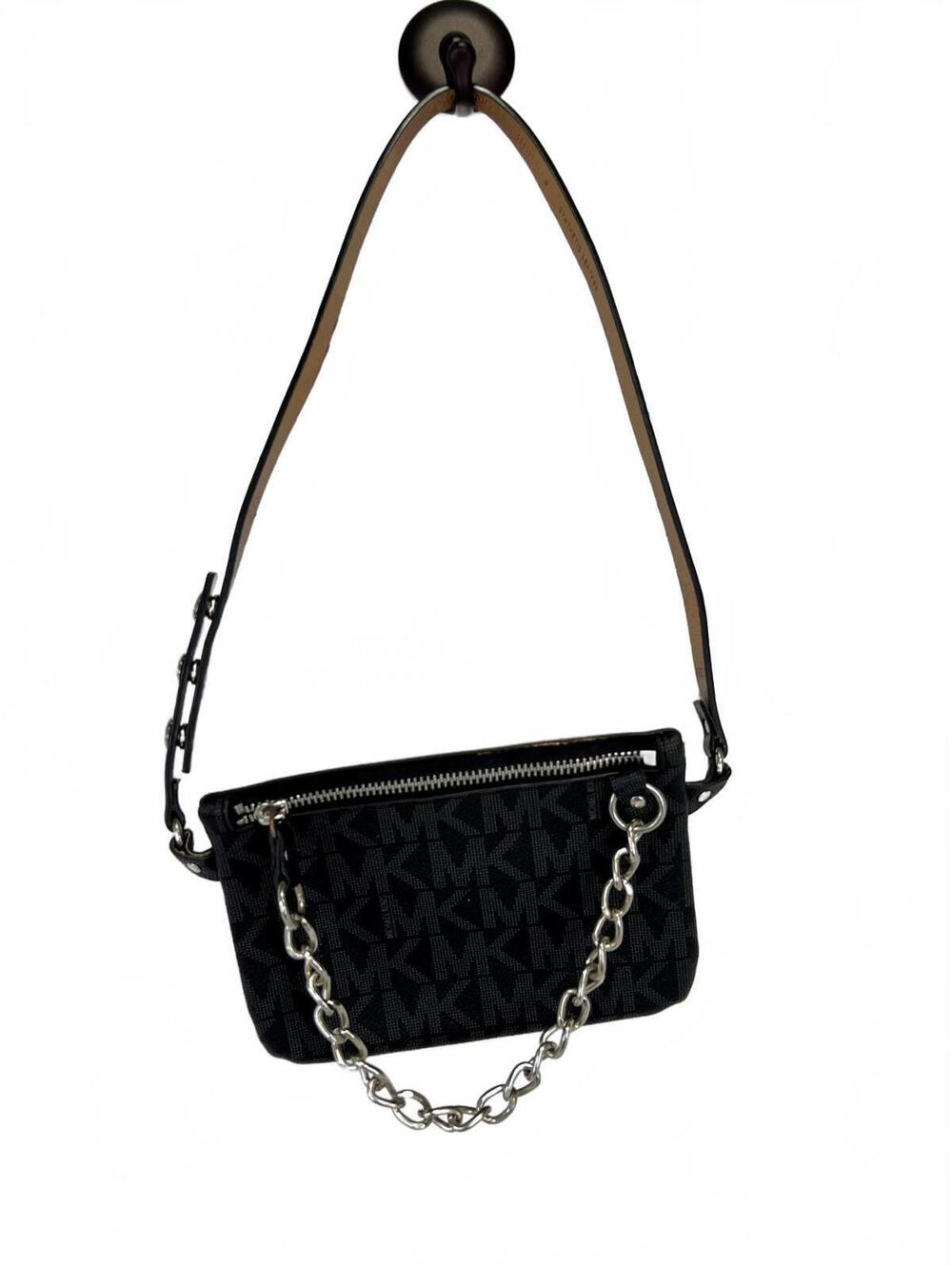 Michael Kors Small Black Monogram Chain Hip 36" Belt Bag Fanny Pack 7 x 5 Inches - Picture 2 of 7